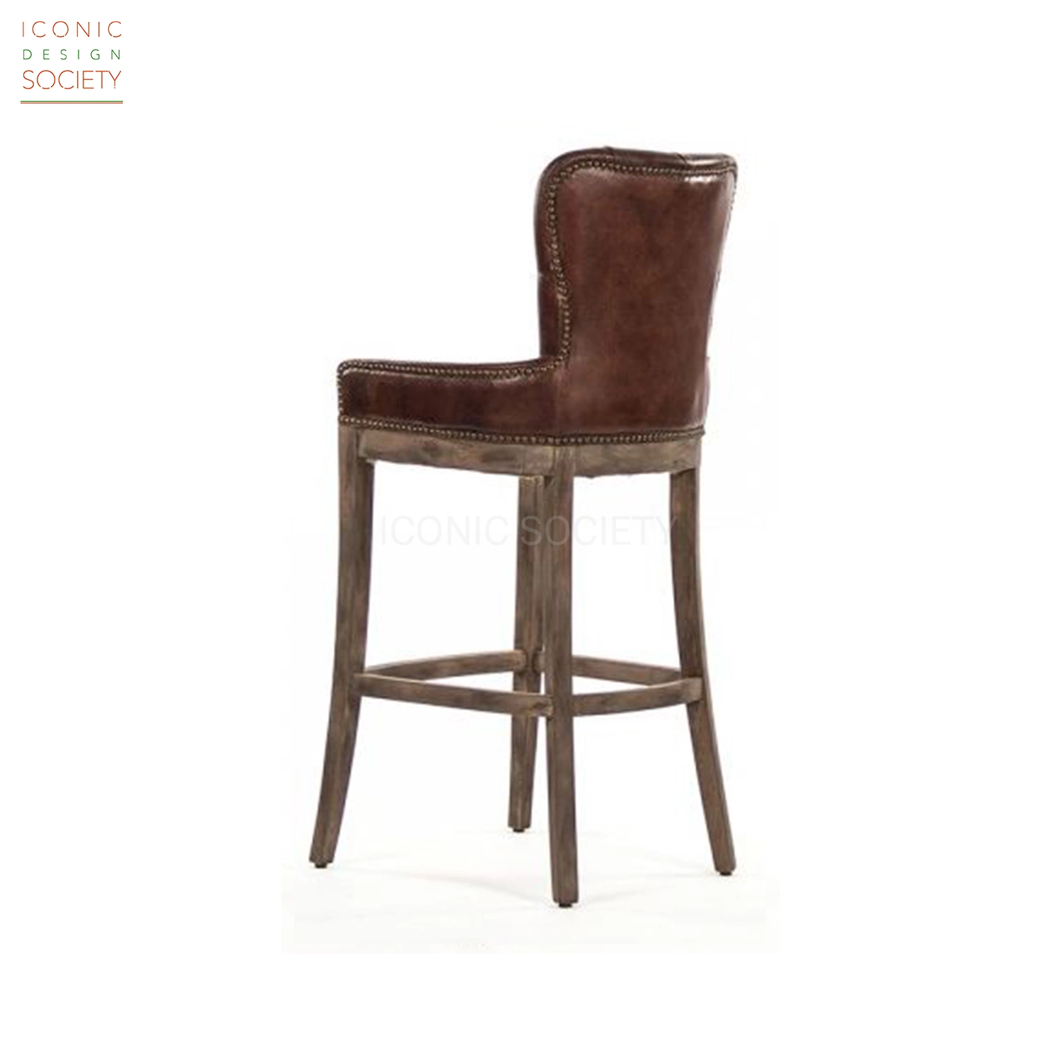 Vintage гостиной мебель для дома и офиса гостиницы Armless Tufted Barstool деревянные опоры натуральная кожа счетчик бар табурет