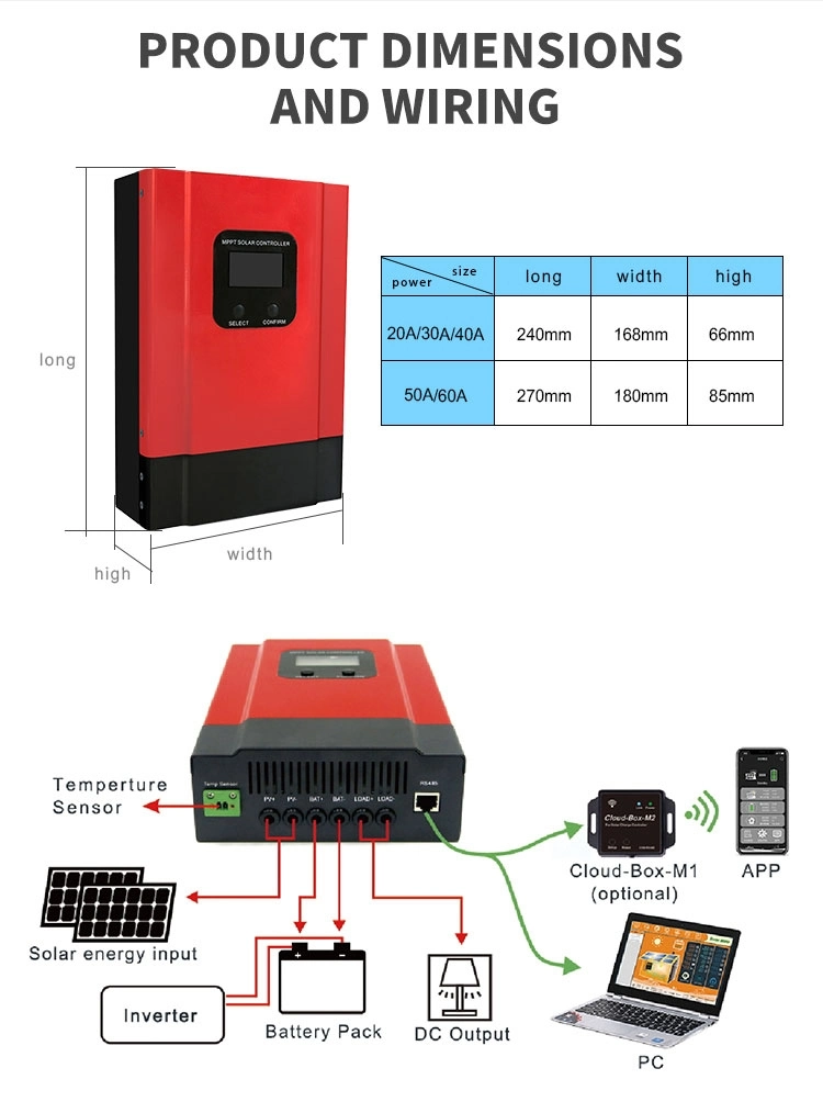 Panel solar inteligente Controlador del regulador de 24V 12V DC bombilla de la salida de 10 a 30 A 50 A 60 A 20PWM manualmente los controladores de cargador solar