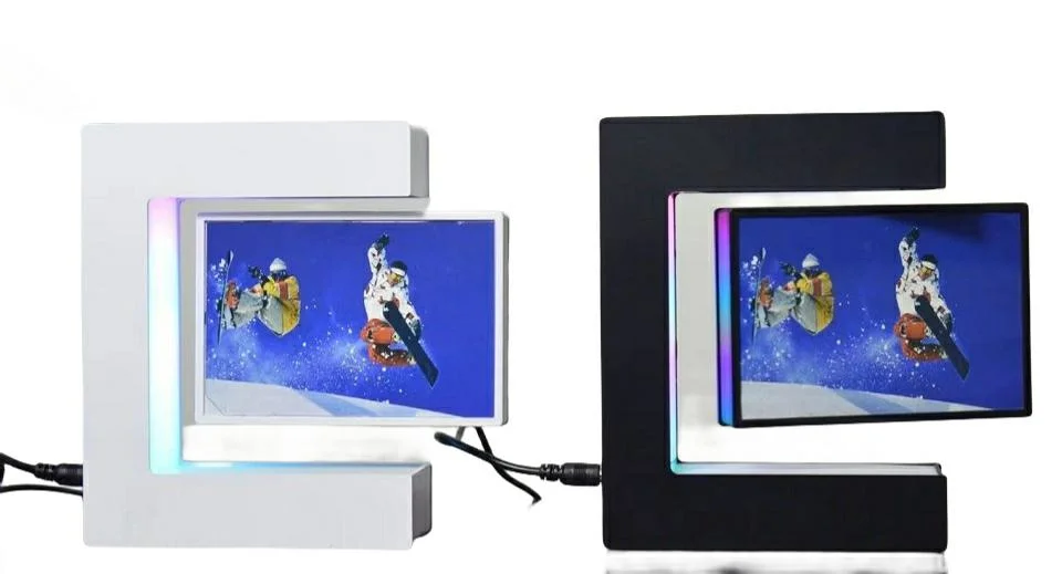 E Shape Magnetic Levitation Rotating Floating Photo Frame Display Rack with LED Light