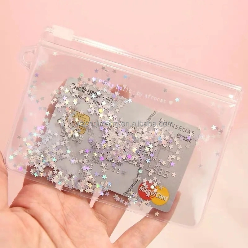 Hot High Quality Clear Transparent Sequin Glitter Shining Makeup Cosmetic Glitter Zipper Clear Pencil Bag