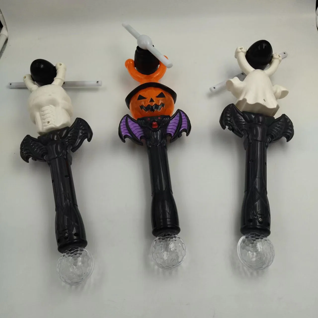 Halloween Music Spinning Windmill Magic Stick LED Flashing Ghost Head Windmill