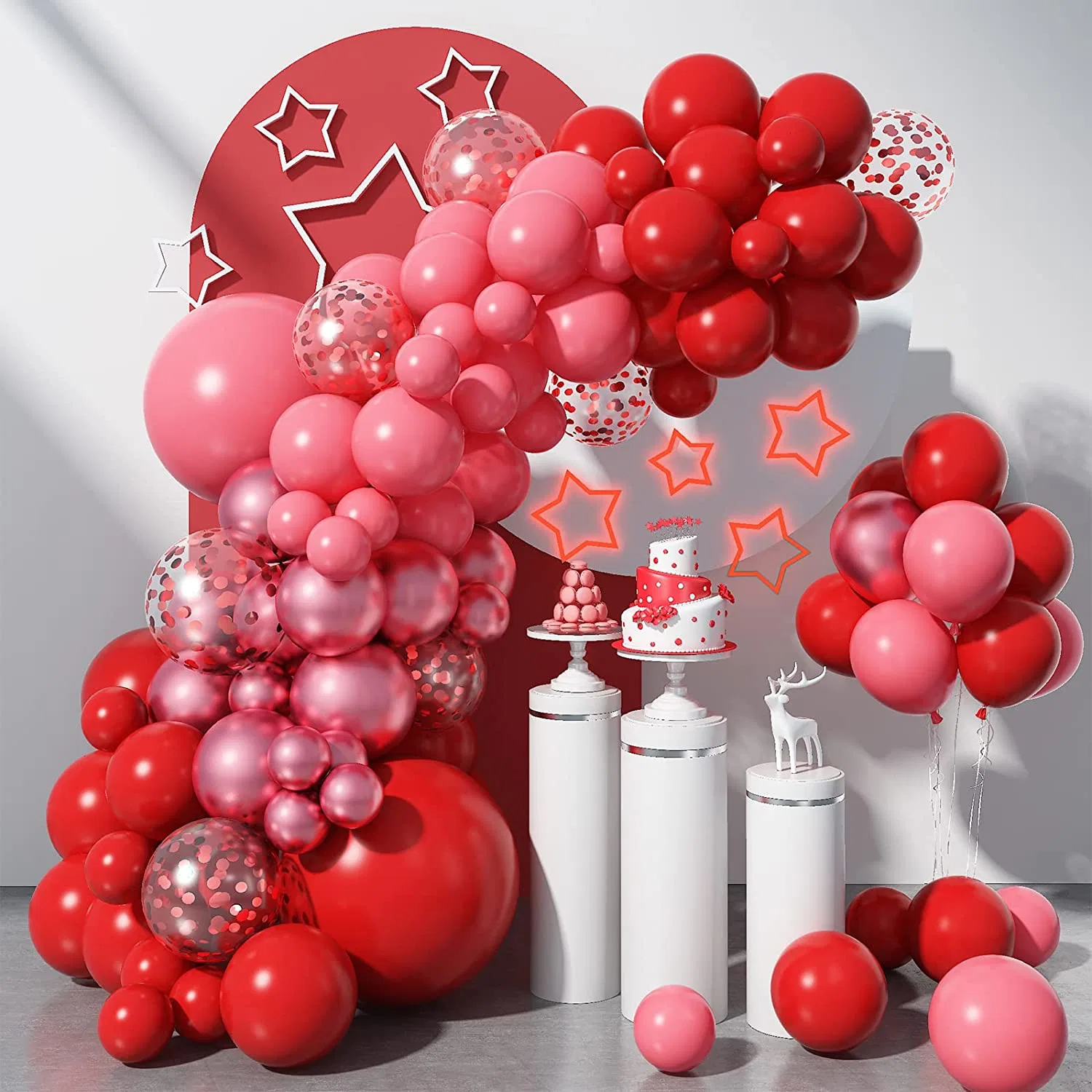 Rote Ballons Girlande Kit, 97 STÜCK Rote Ballons Metallic Rot Konfetti Latex Ballons Happy Birthday Ballons Baby Dusche Dekorationen Hochzeit Ballons