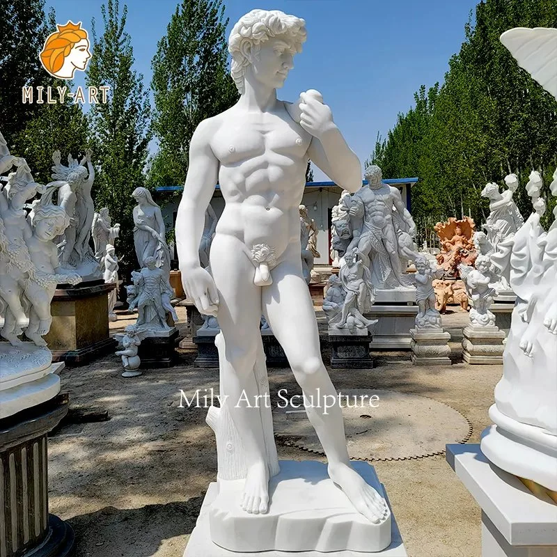 Outdoor Hand Carved Stone Famous Nude Man Statue White Marble David Sculpture