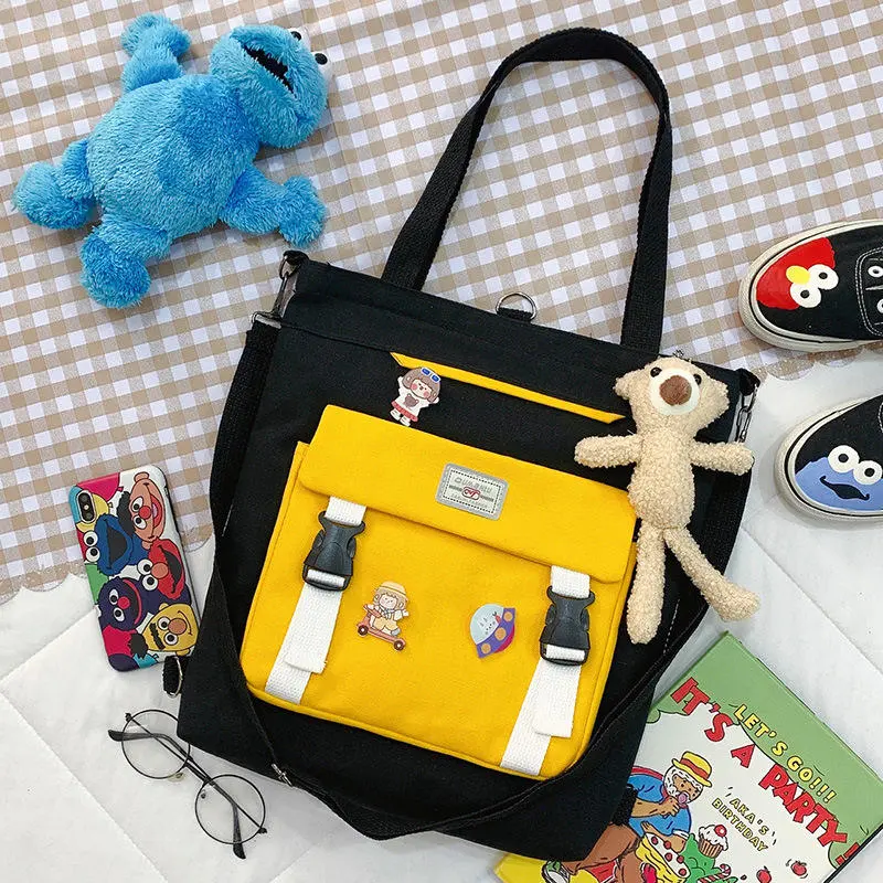 All Seasons Fashion Canvas Tote Bag with Backpack Strap for School Children