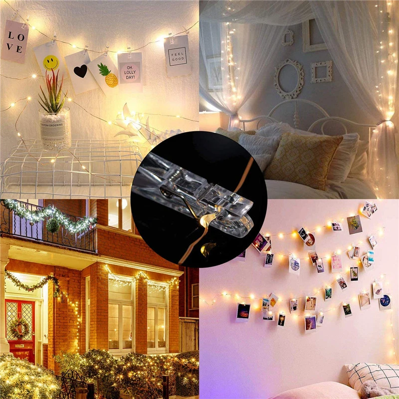 LED String Lights 2m/5m/10m Photo Clip Fairy Lights Outdoor Battery Operated Garland Christmas Decoration Party Wedding Xmas