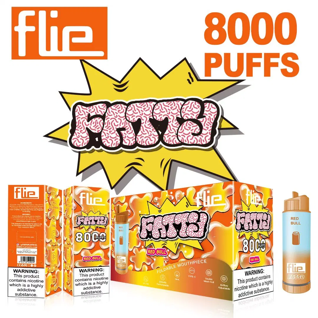 100% original Atacado preço barato Flie fatty 8000 Puffs descartáveis A caneta de Pape 10 tem à sua disposição uma bobina de malha dupla de 18 ml com líquido E. Bateria recarregável tipo C