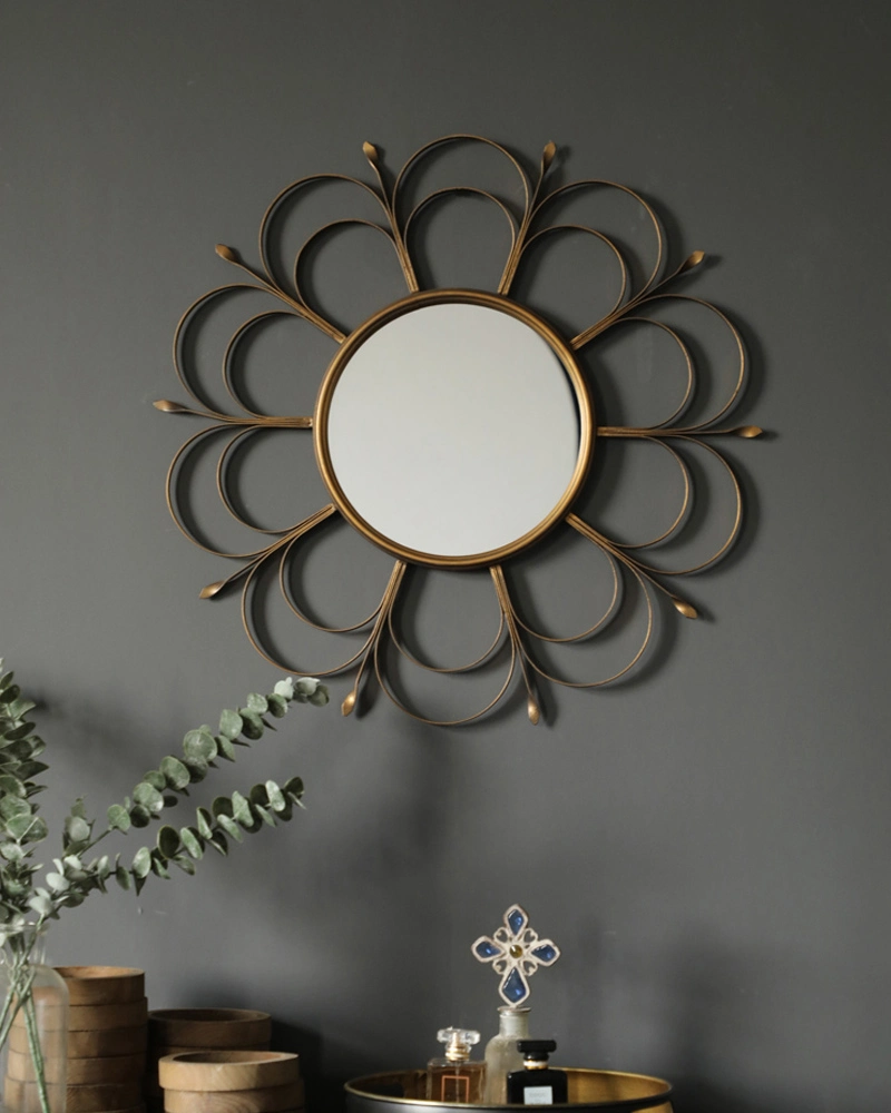 Flower Iron Cooper Color Aluminium Wall Mirror