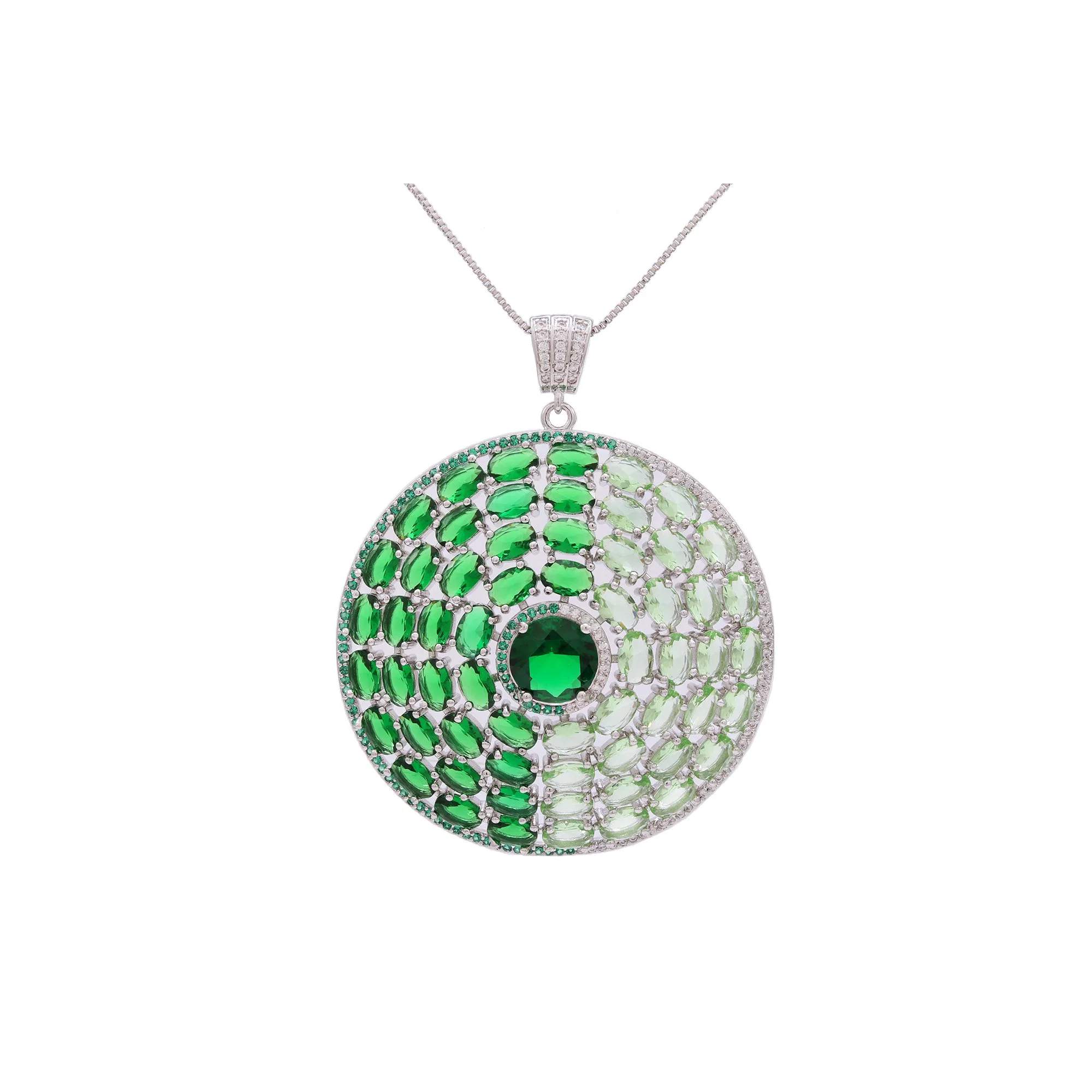 Simple Jewelry Big Round Green Crystal Pendant Necklace for Women