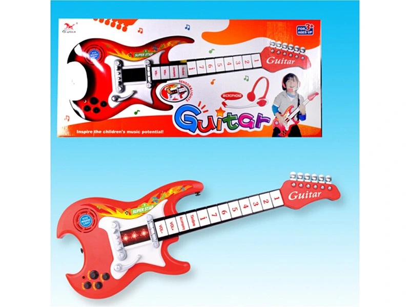 Filhos de plástico engraçado Cartoon Guitarra brinquedo musical com microfone