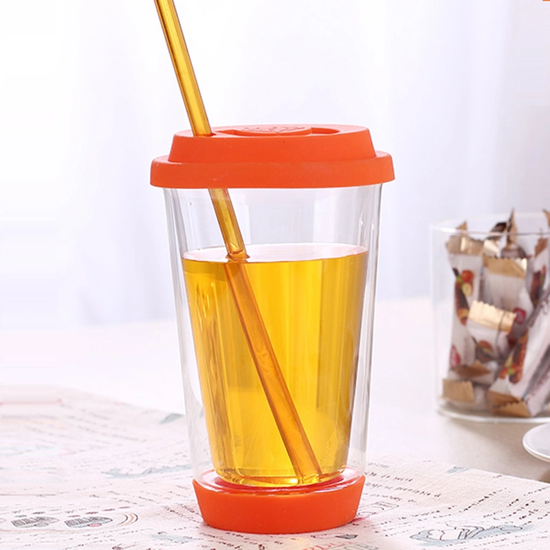 Reusable Double Wall Coffee Tea Water Drink Glass Cup Mug with Silicone