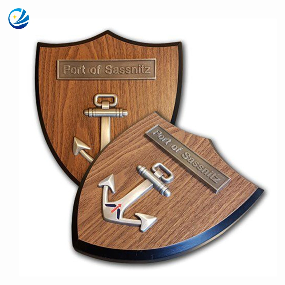 Metal Trophy Wall Award Plaques Honor Shields Sport 20-25 Cm and Wooden Plaque with Stainless Steel Plate Shield