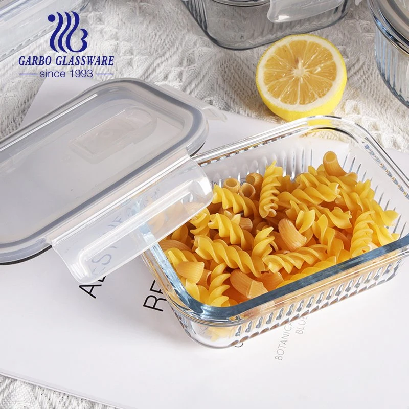 Round Square High Borosilicate Microwave Use 3PCS Glass Bowl Set Ribbed Glass Food Container Lunch Box