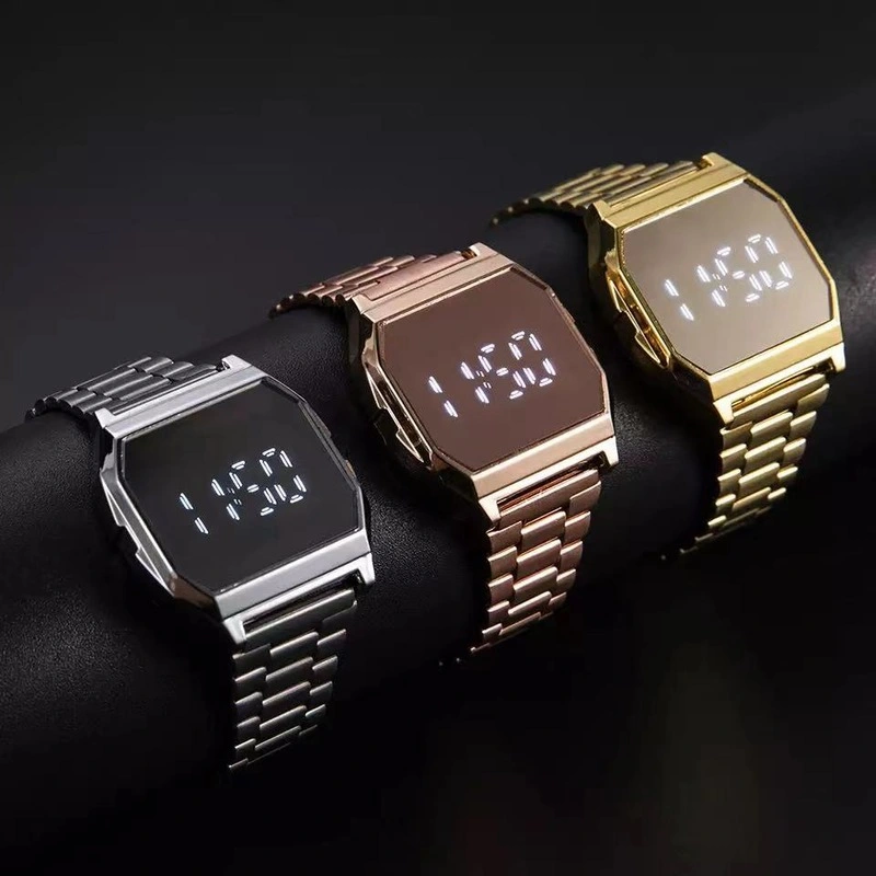 Luxury LED Digital Unisex Electronic Clock Adjustable Stainless Steel Link Electronic Watches