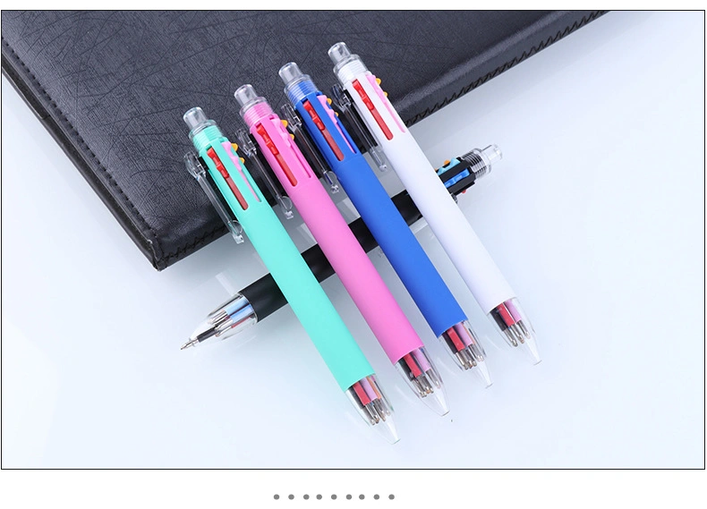 Customized Multicolor 6 Colors Ball Pen with Rubber Finishe Barrel