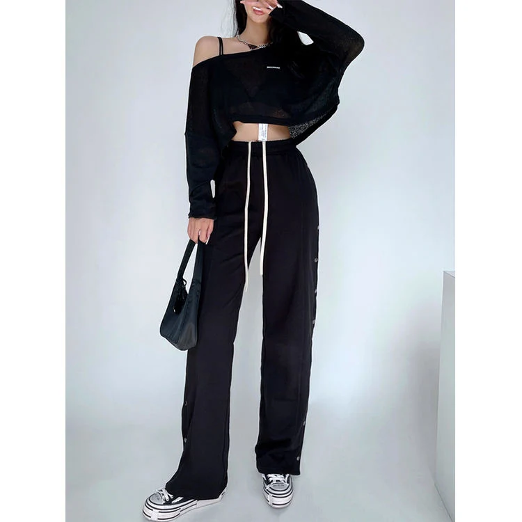 Custom Autumn Winter High Waist Elastic Waist Lady Pants with Button Jogger Sweatpant for Women