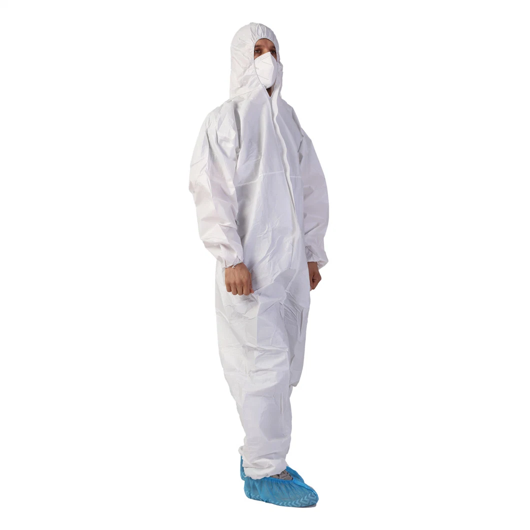 Impermeables Overoles desechables de color blanco de seguridad de las prendas de vestir traje Hazmat 65 GRAMOS PP PE