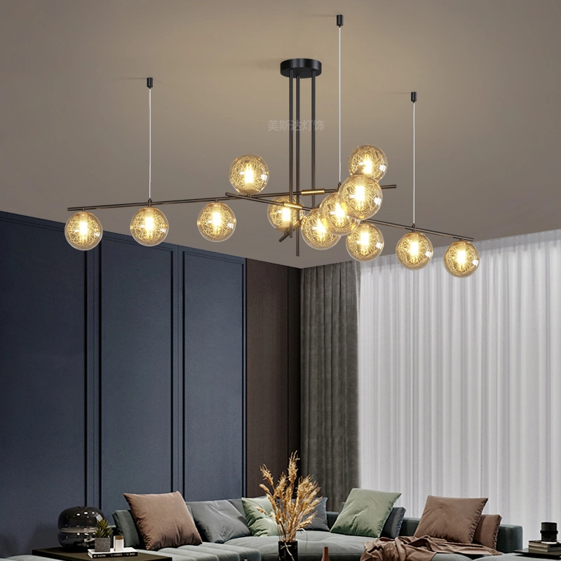Ilumine o candelabro nórdico luz luxuosa, com esfera de vidro LED, sala de jantar Candeeiro de quarto com candelabro e sala de estar leve JT