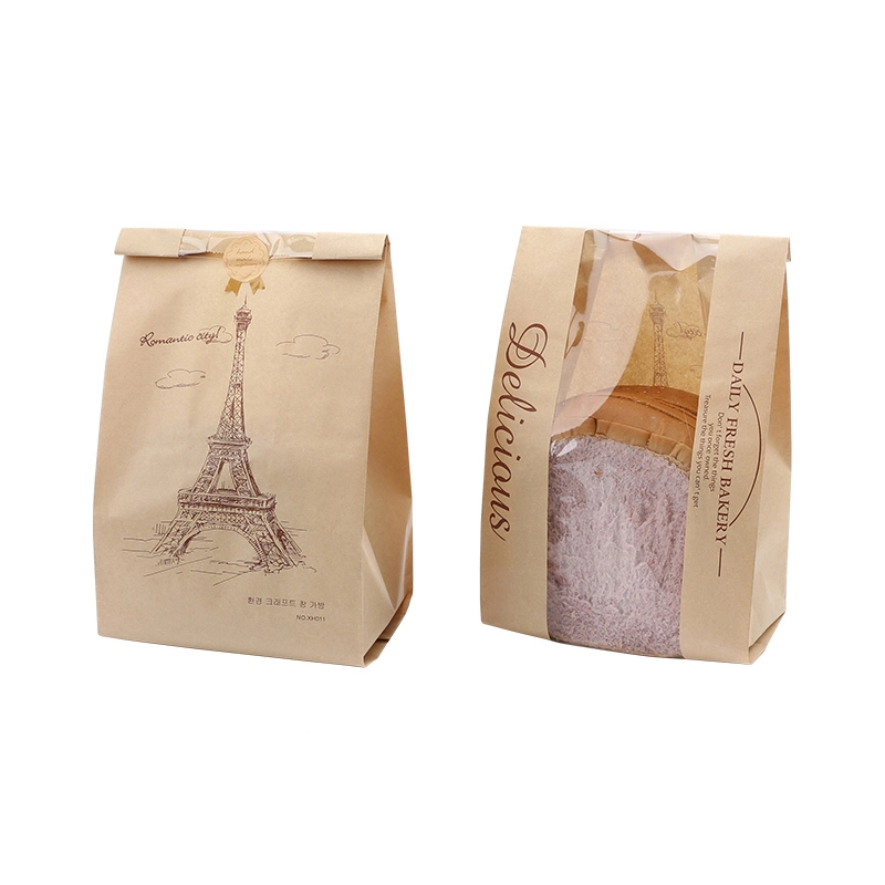 Eco-Friendly Printed Packaging Paper Toast Bread Bag with Clear Plastic Window