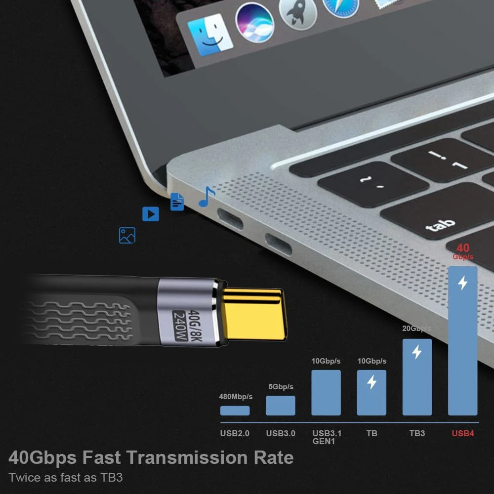 Flat USB4.0 Cable 240W Power Date for Laptop, Dock Station and Monitor