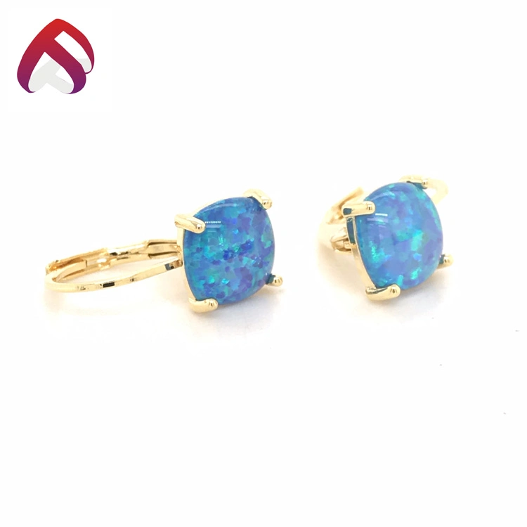 Newest Cushion Shape Blue Opal Hoop Earring Fashion Jewellery