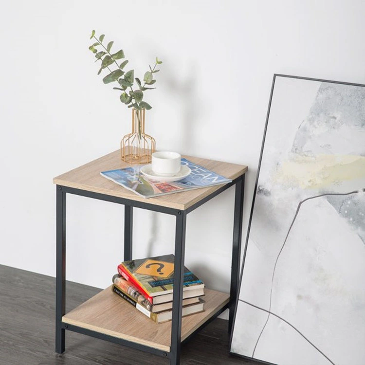 Modern Industrial Square Metal End Table with Storage Shelf for Living Room