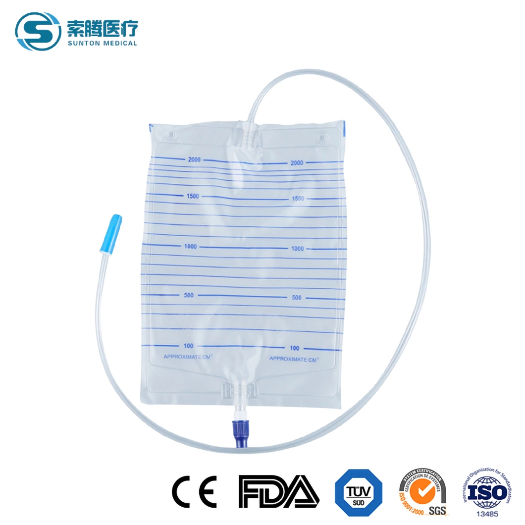 Sac de drainage de collecte d'urine jetable pour adulte de 1000, 1500, 2000 ml, en PVC médical, collecteur de mètre urinaire, sac de drainage de jambe, valve de traction/poussée/croisée en T.