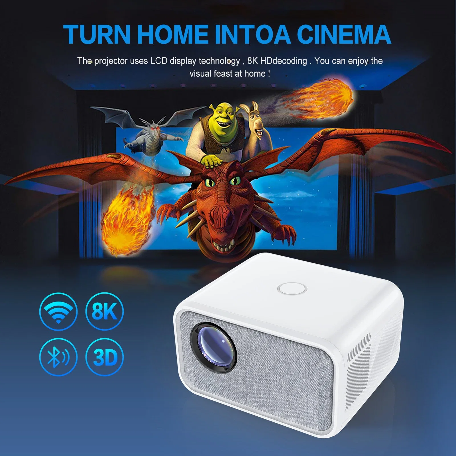 LCD Projector Android Version Wireless Bluetooth Multimedia LED 1080P OEM ODM