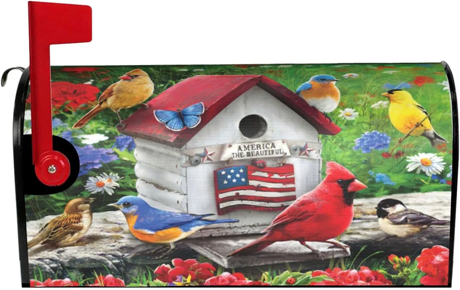 Cardinal Bird Mailbox Covers Magnetic with Flower Bird Butterfly American Flag Decor Spring Fall Mailbox Covers Decals Mailbox Wrap Post Letter Box C