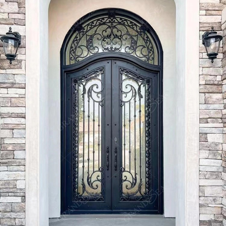 Best Price Luxury Other Exterior Doors Front Entrance Wrought Iron Security Double Door Designs for Houses