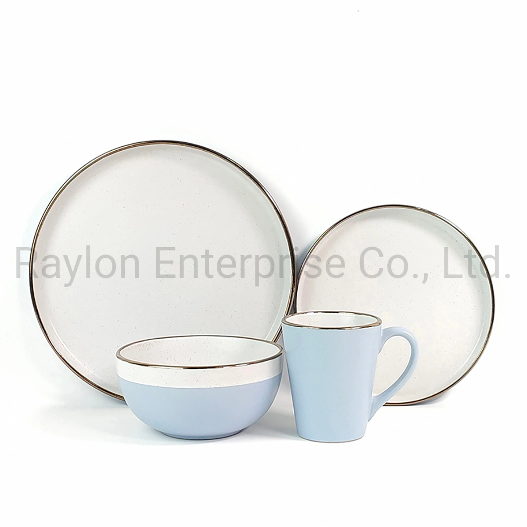 Grès 16 PC Dinnerset Two-Tone Matt glaçure avec jante métallique