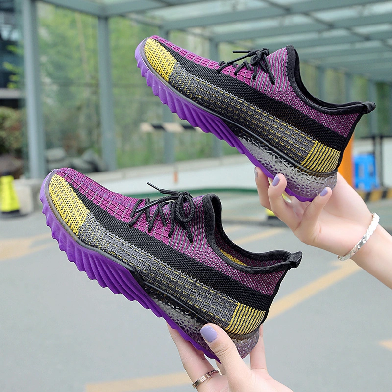 Patching Color Flyknit Upper Clear Outsole Sneaker Women Sports Shoes