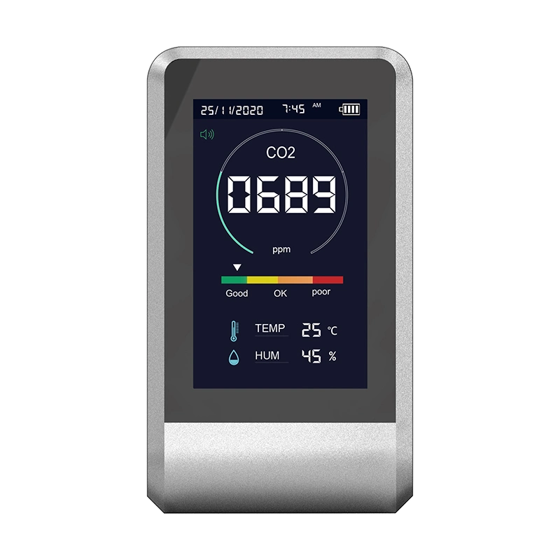 Desktop Home Quality Detector für den Innenbereich, Detektor für Gastemperatur und Luftfeuchtigkeit, CO2 Alarm