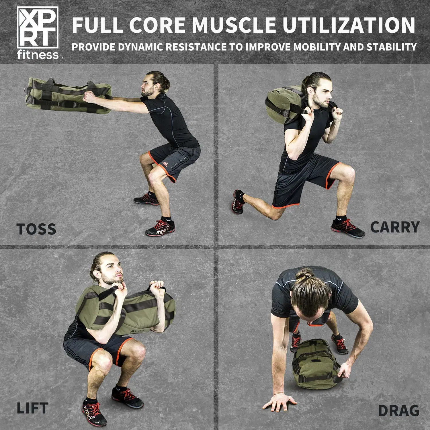 Fitness Workout for Heavy Duty Workout Cross Training 7 Multi-Positional Handles Sand Bag