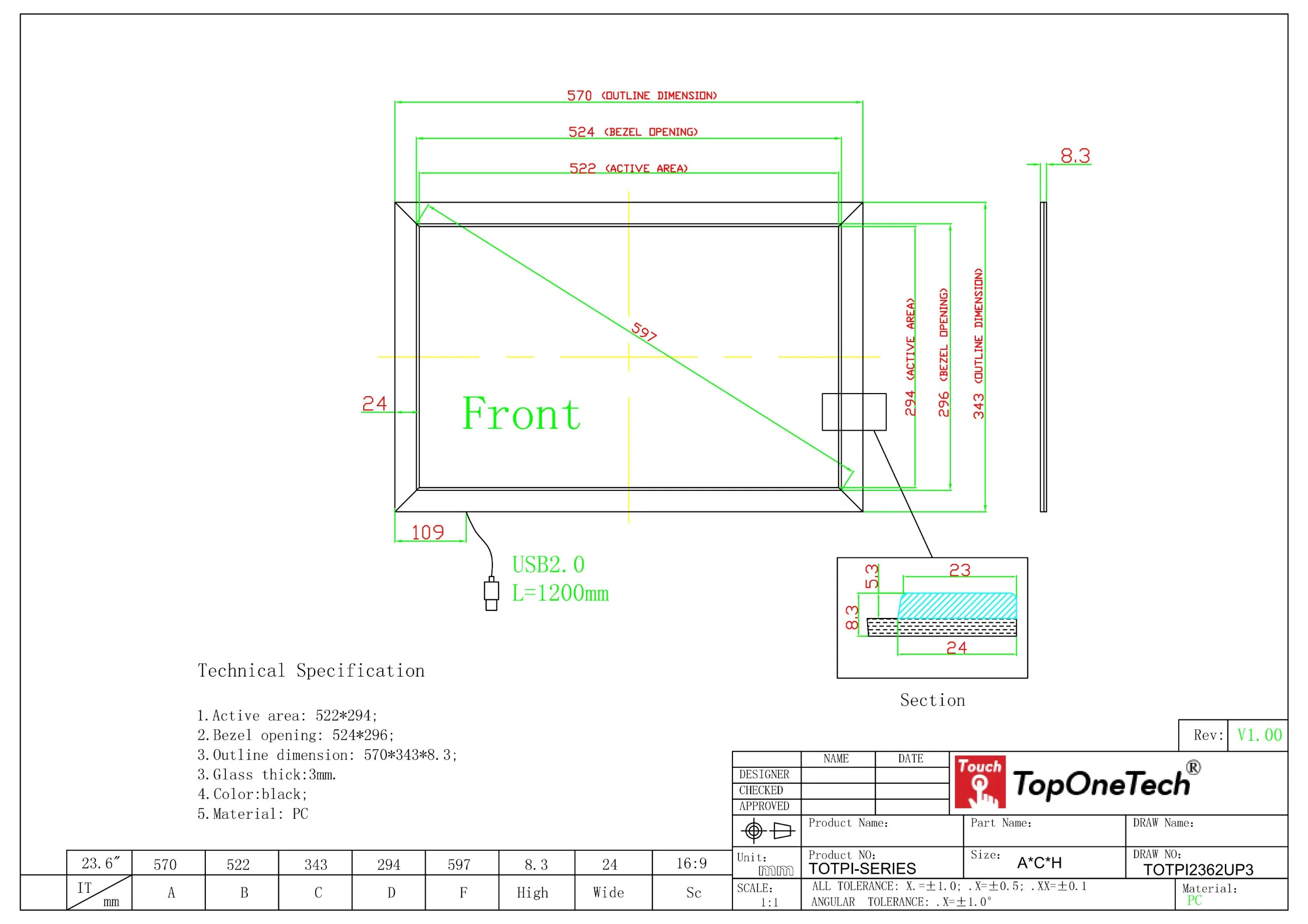 Mit wandelsicherem bruchsicherem Glas 23,6 Zoll Infrarot IR 16: 9 Touch Panel Sensor Rahmenkomponenten