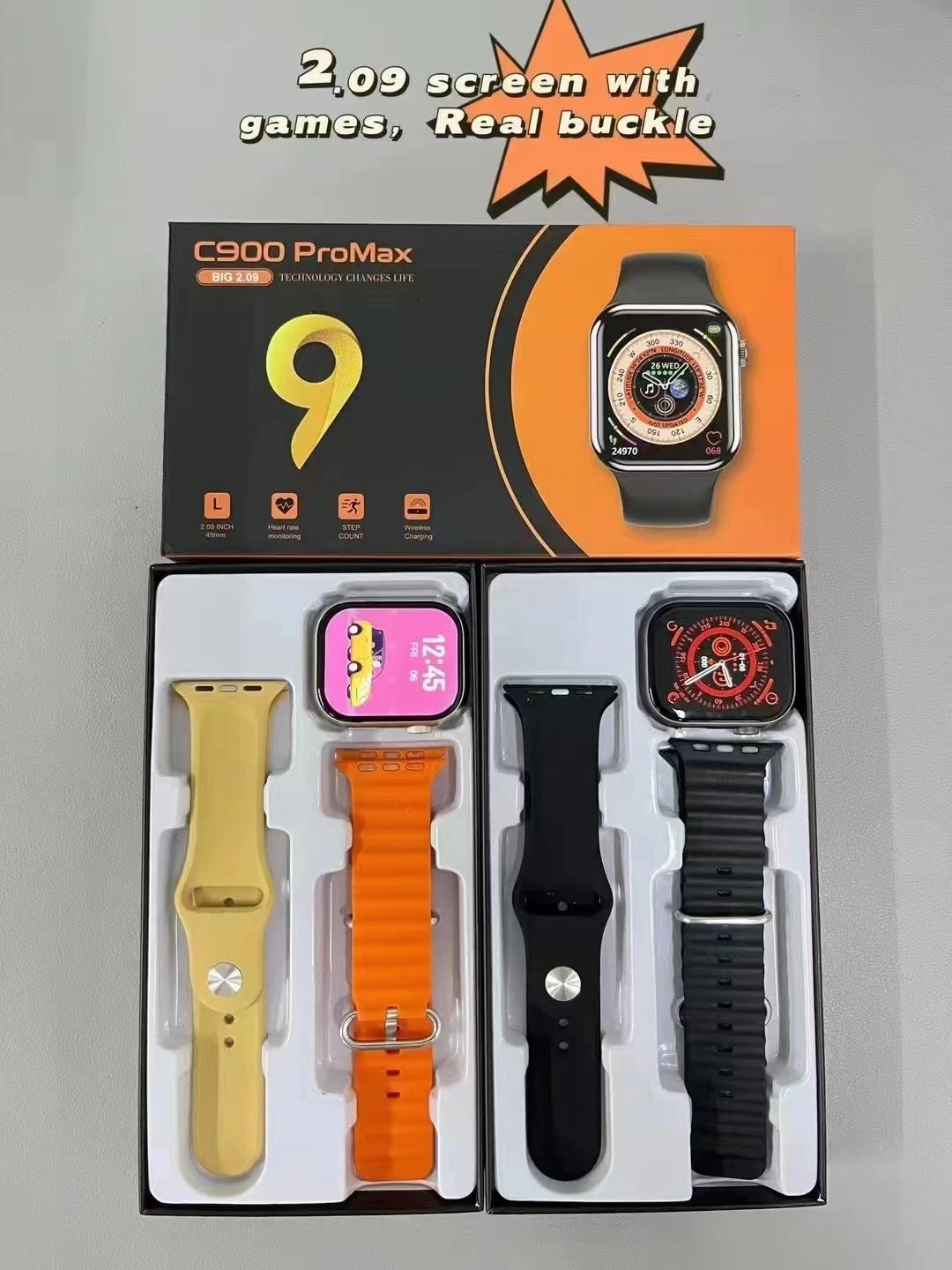 2023 Noticias C900 PRO Max Smart Watch para Sport Bt Call Watch frecuencia cardíaca presión arterial carga inalámbrica 49mm C900 PRO Max