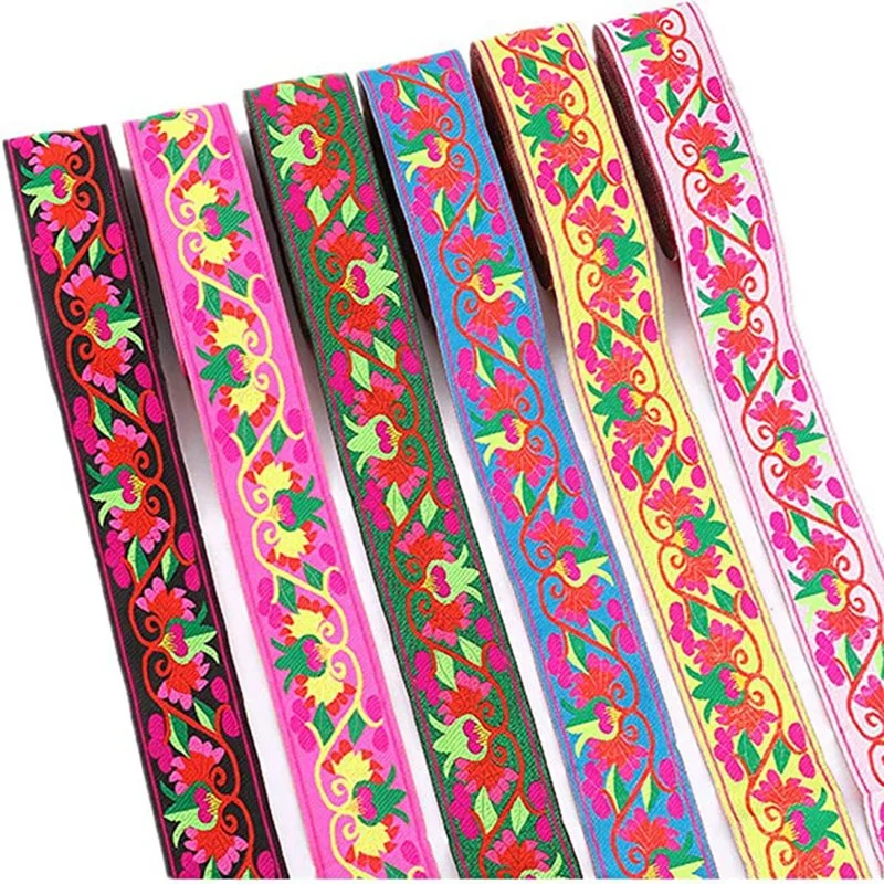 Hot Sale Custom Logo Polyester Woven Floral Pattern Jacquard Ribbon Embroidered Fabric Trim Fringe for Garment Accessories