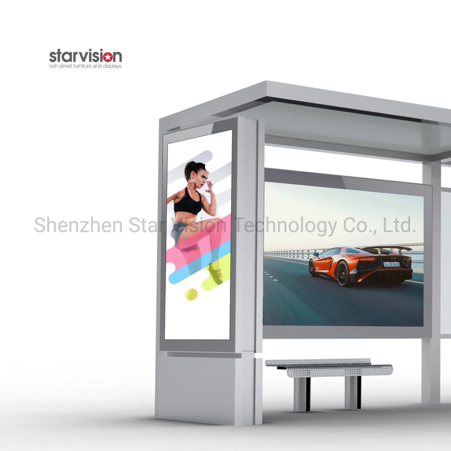 Metal Structure Bus Shelter Design Supplier Advertising Bus Stop Manufacturer