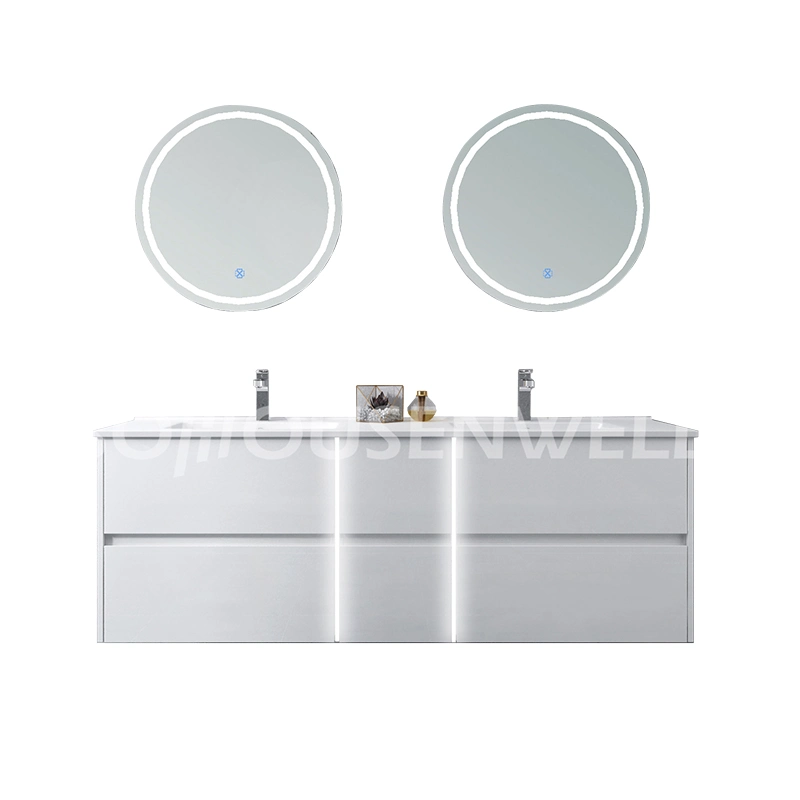 Lavatório duplo armário de casa de banho à prova de vaidades LED redondos banheiro espelho ajustado