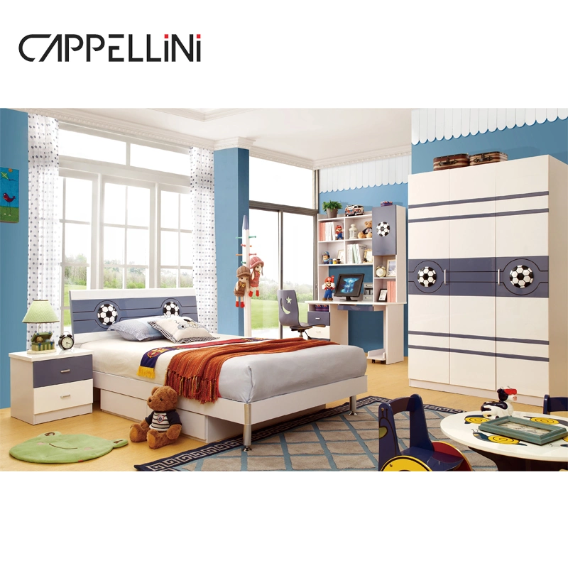 Modern Boy Room Design Wooden Kids Bed Bookshelf Wardrobe Sets Home MDF Children Bedroom Furniture