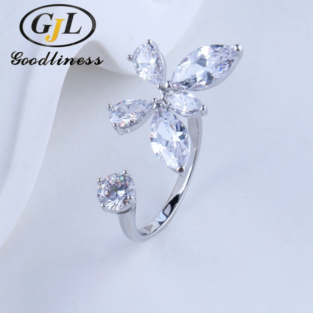 تصاميم جديدة مجوهرات S925 Sterling Silver Ring مع شكل زهرة CZ