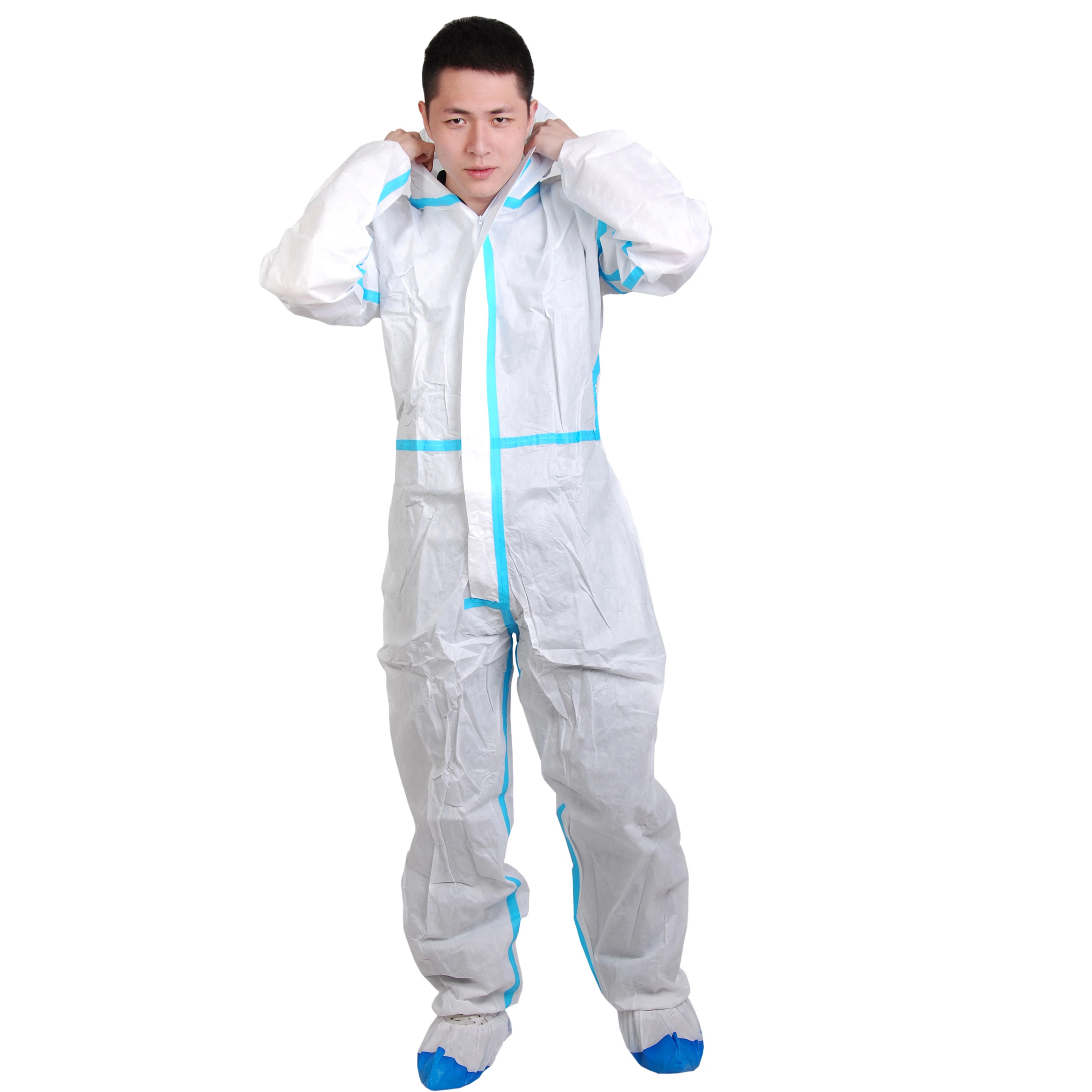 Disposable Orange Chemical Protective Coverall Suit From Topmed with Hood Work Wear Uniform