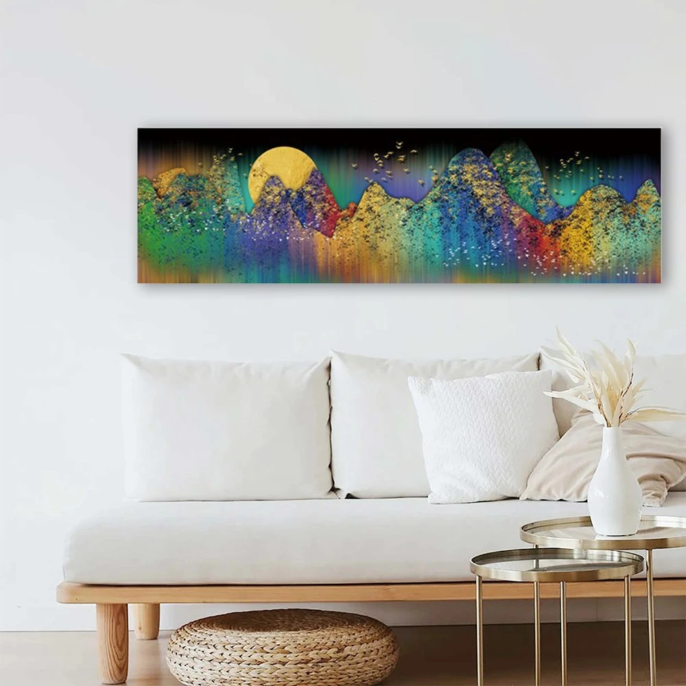 Wholesale Modern Abstract Canvas Art Paintings Digital Printed Colorful Mountains and Flying Birds for Living Room Decoration