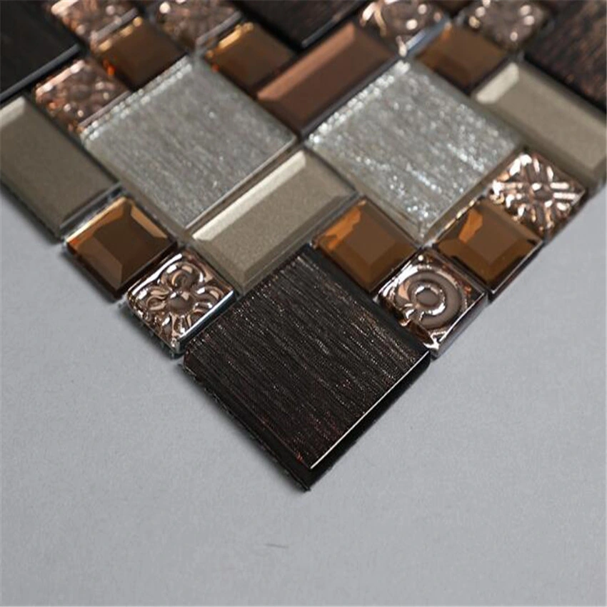 84p300*300 Metal Tile Strip Glass Mosaic for Lobby Wall