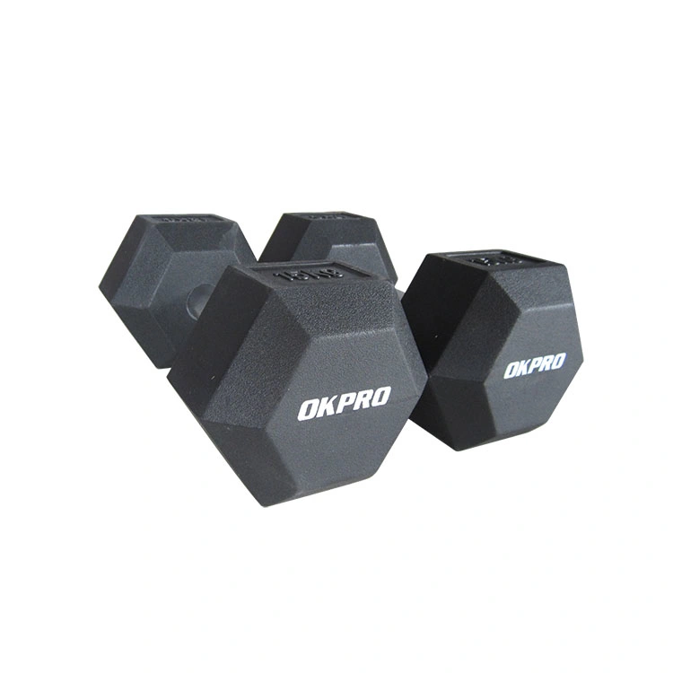 Fábrica al por mayor Personalización Hierro Dumbbell Set Equipo de gimnasio Fitness caucho Dumbbell hexagonal