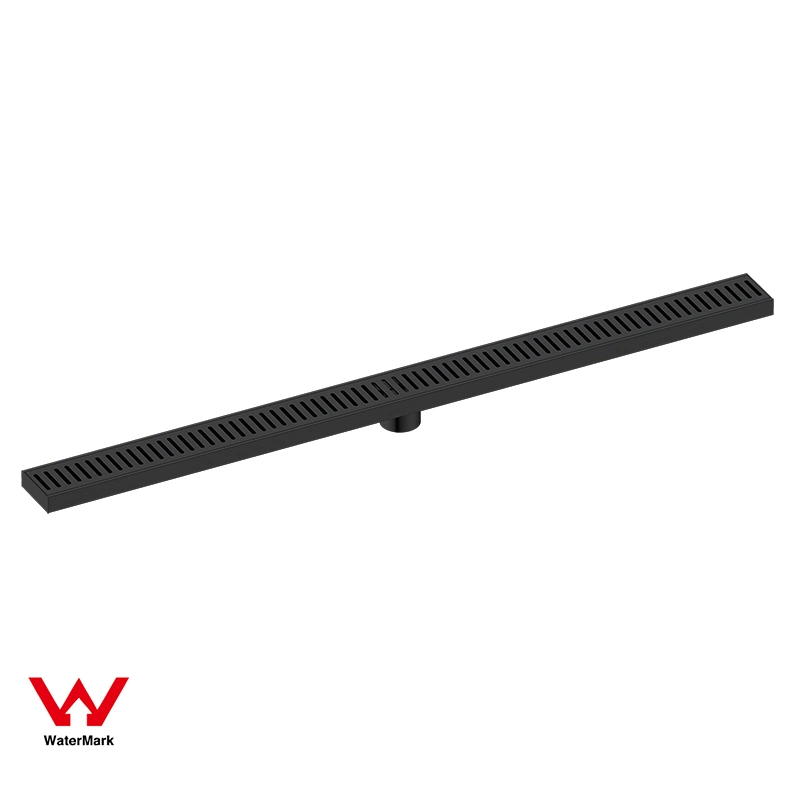 Outdoor Building Watermark Tile Insert Linear Brushed Black Aluminum Floor Drain