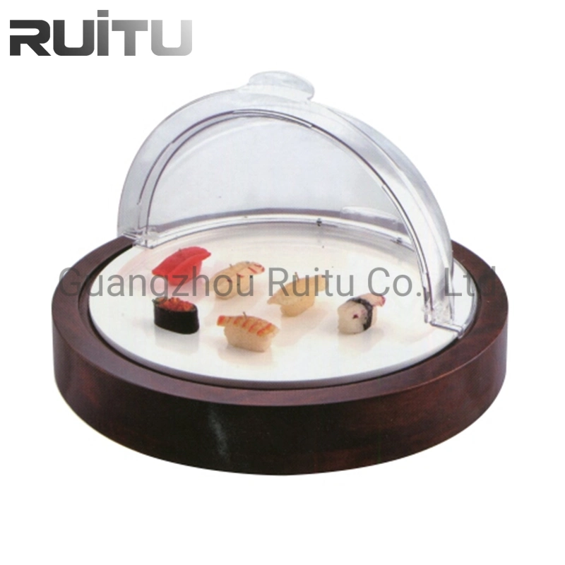 Multifunctional Buffet Wood Storage Table Mini Cupcake Display High Tea Acrylic Cover Wooden Bases Dessert Cake Plate Stand with Acrylic Dome Cover