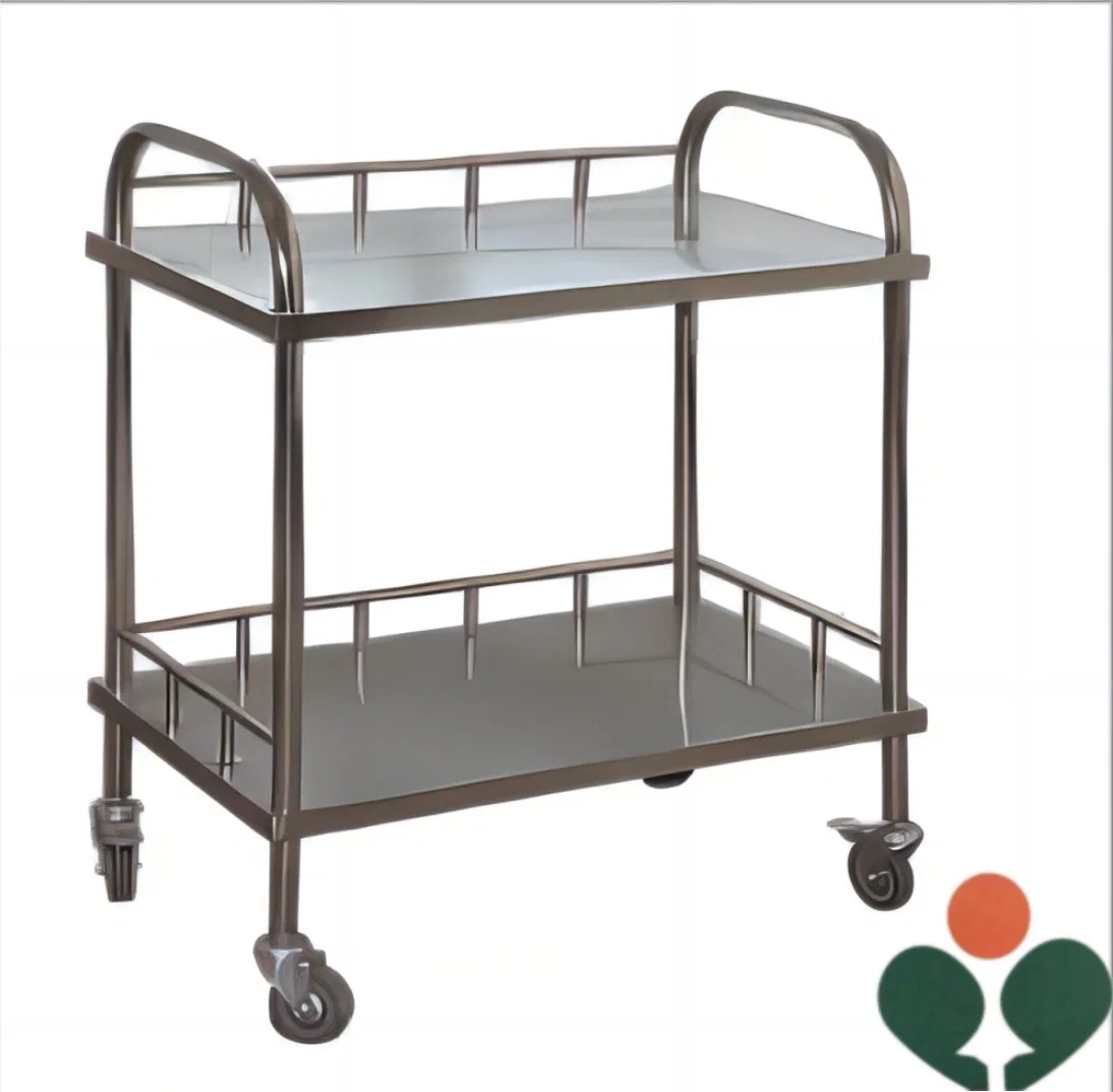 Stainless Steel Two-Layer Trolley Medical Cart Emergency Trolley Hospital Equipment