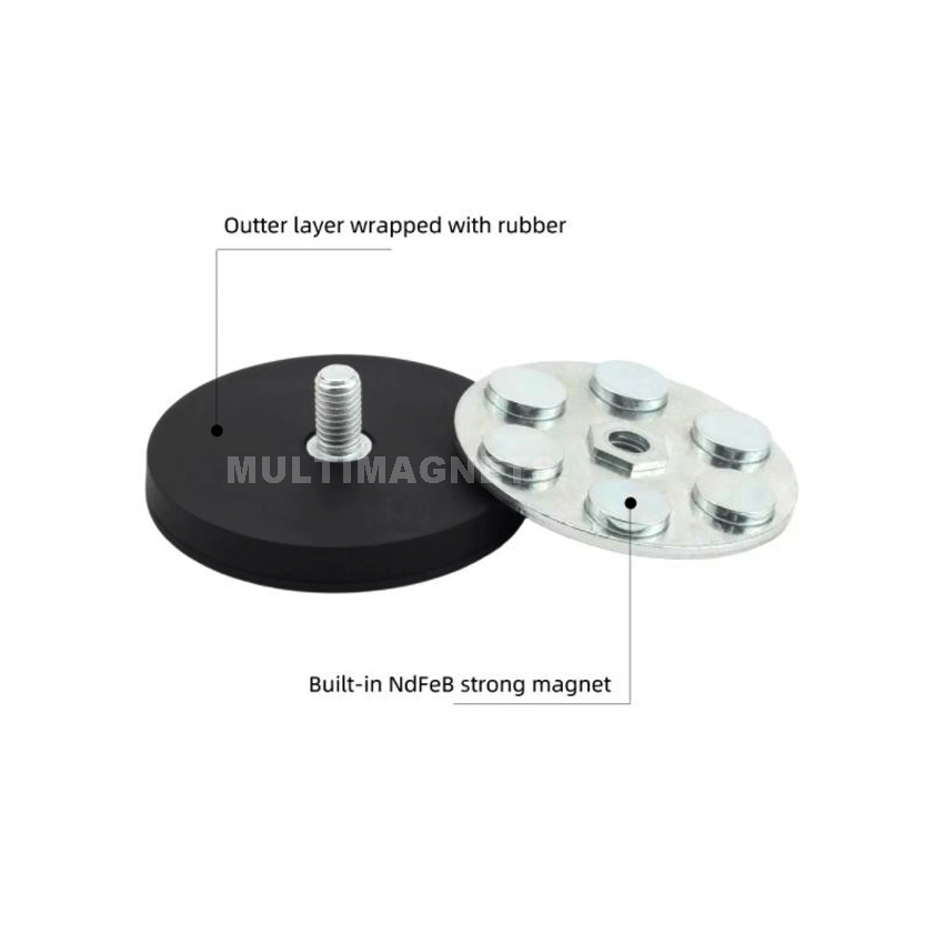 Free Sample D66mm Rubber Coated Pot Magnet with External Thread