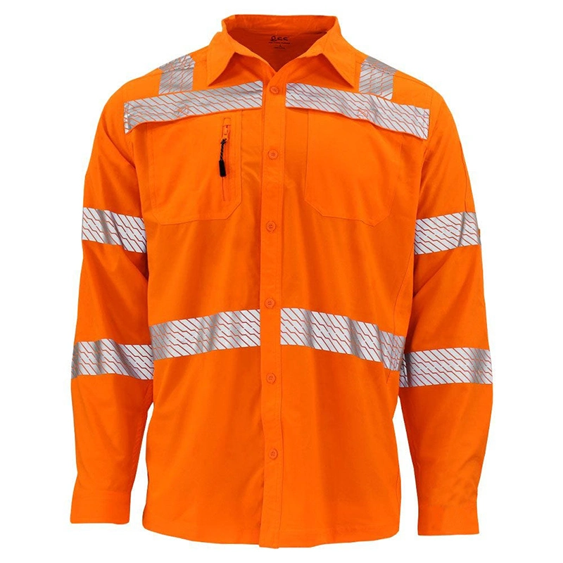 Men Safety Reflective Shirts Windbreaker Cooling Sun Shirt with Pockets Quick Dry Prevent Bask in Shirt