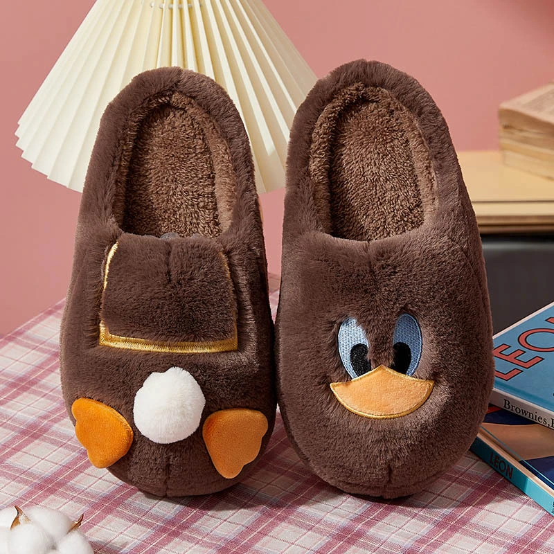 Economical Custom Cute Design Pink Duck House Slippers Furry Warm Kid Slides